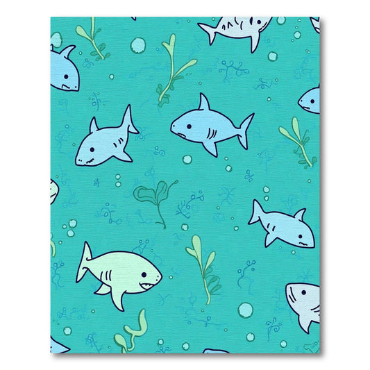 Whimsical Blue Shark Underwater Scene Rug