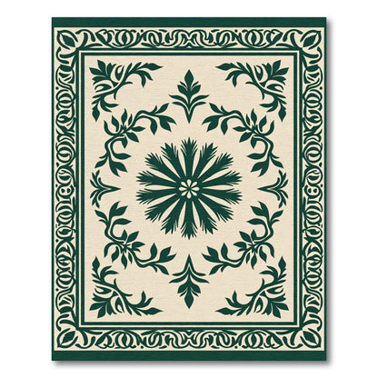 Dark Green Floral Medallion Border Rug