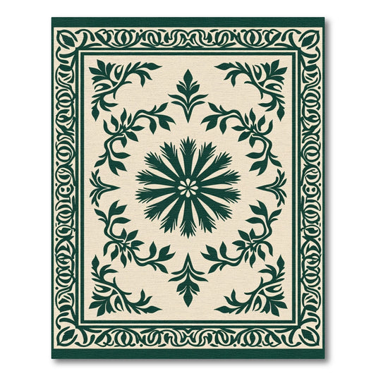 Dark Green Floral Medallion Border Rug