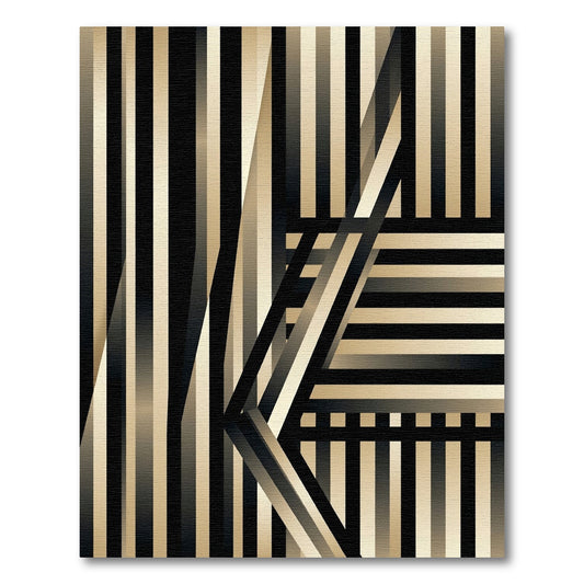 Sophisticated Gold and Black Linear Geometric Rug