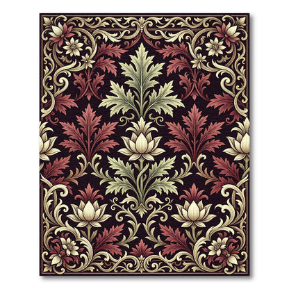 Elegant Floral Damask Burgundy Cream Creeping Rug