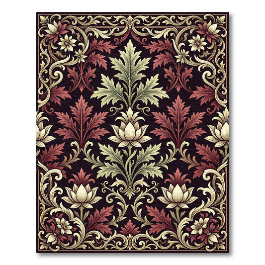 Elegant Floral Damask Burgundy Cream Creeping Rug
