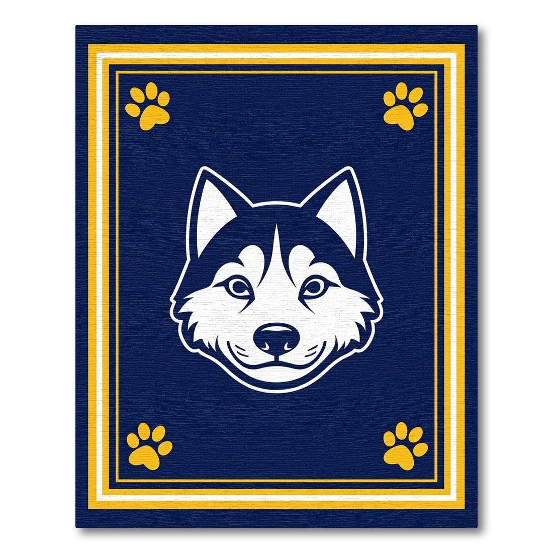 Navy Blue Yellow Husky Paw Accent Rug