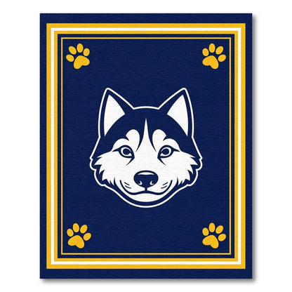 Navy Blue Yellow Husky Paw Accent Rug