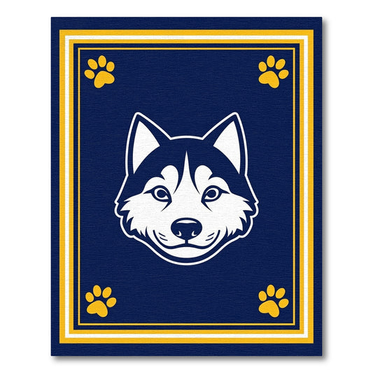 Navy Blue Yellow Husky Paw Accent Rug