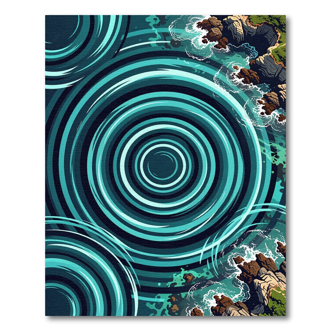 Turquoise Swirl Ocean Rocky Coast Rug