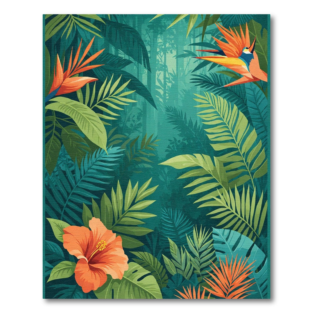 Vibrant Jungle Leaves Bird of Paradise Rug