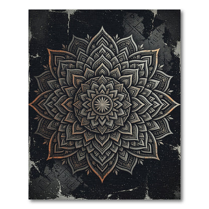 Dark Celestial Mandala Silver Gold Art Rug
