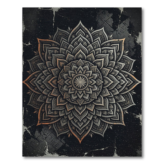 Dark Celestial Mandala Silver Gold Art Rug