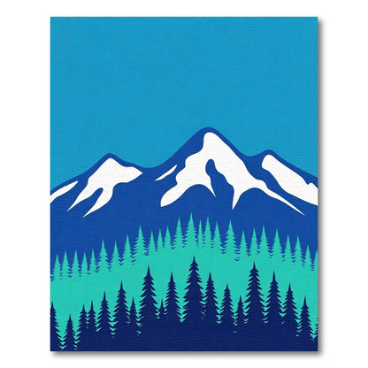 Vibrant Blue Mountain Forest Vista Rug