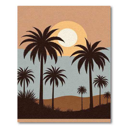 Earthy Palm Trees Sunset Landscape Rug