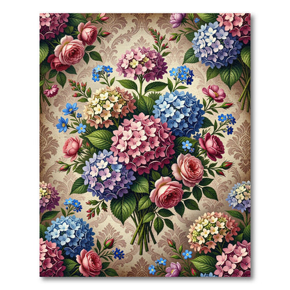 Vintage Hydrangea Rose Floral Arrangement Rug