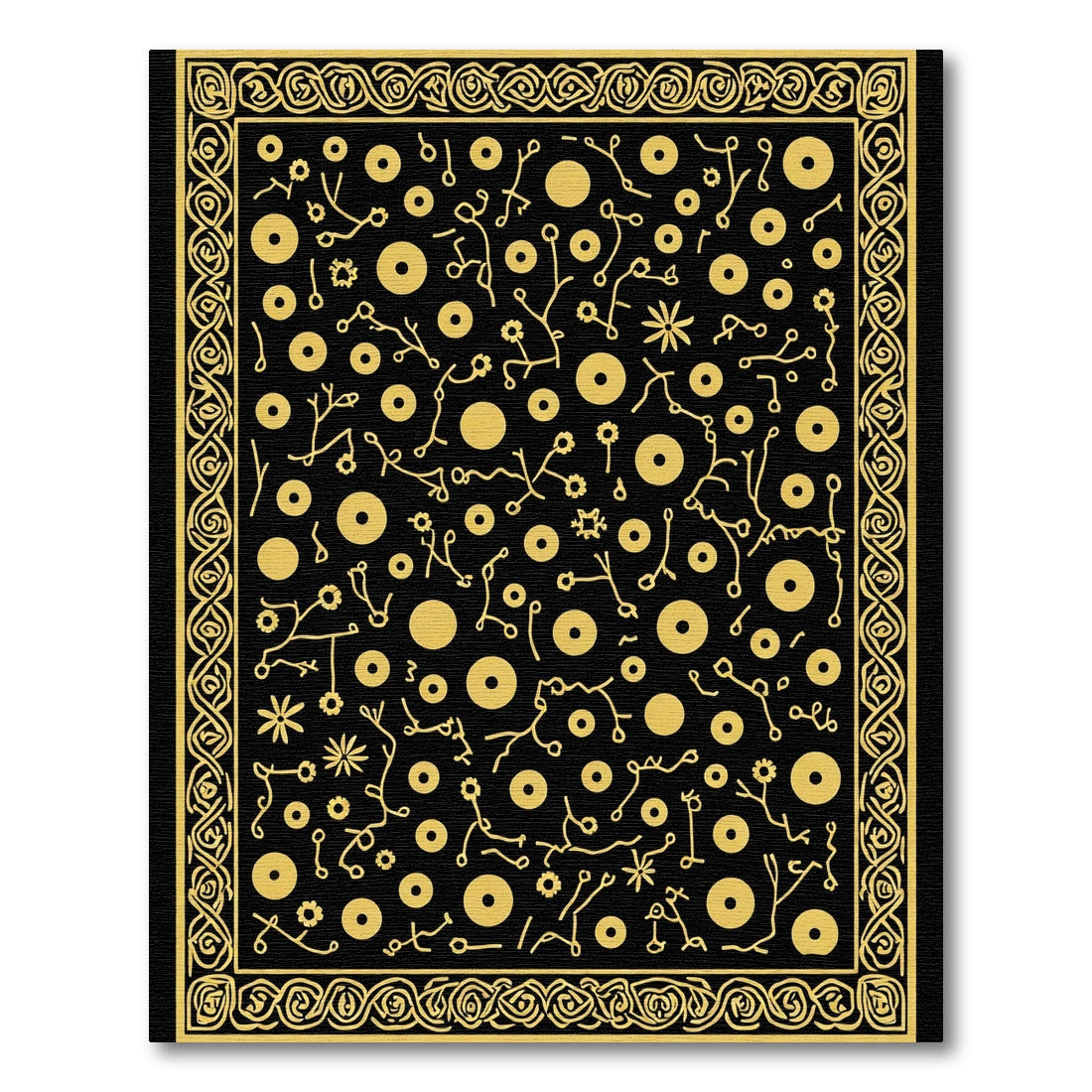 Black Gold Botanical Vine Medallion Rug