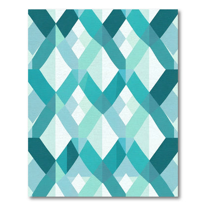Aqua Interlocking Geometric Diamond Rug