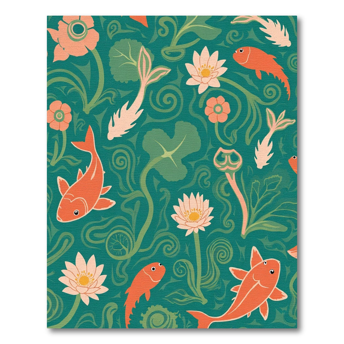 Coral Koi Fish Water Lily Garden Rug