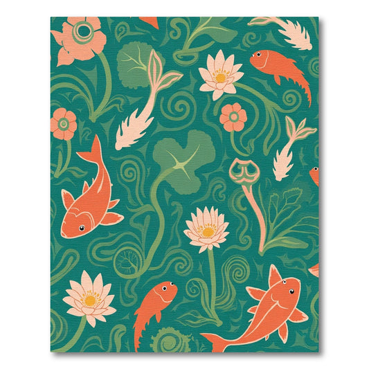 Coral Koi Fish Water Lily Garden Rug