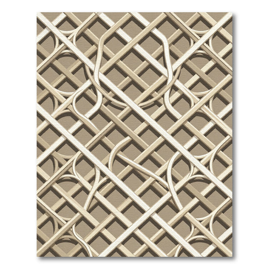 Geometric Beige Interlocking Lattice Grid Rug