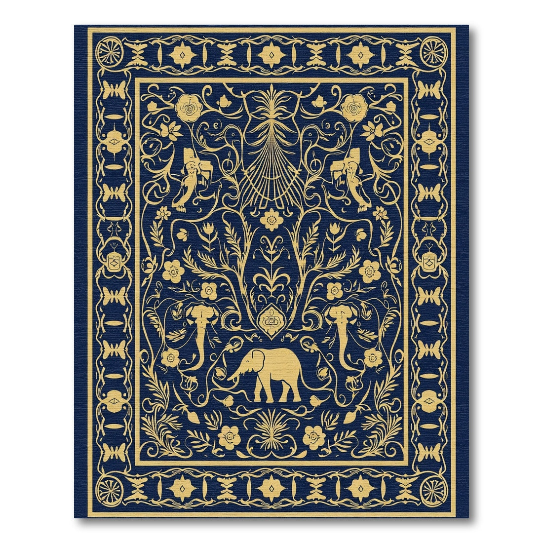 Golden Elephant Floral Border Rug