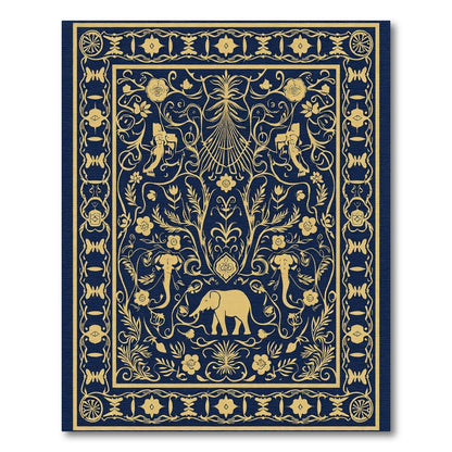 Golden Elephant Floral Border Rug