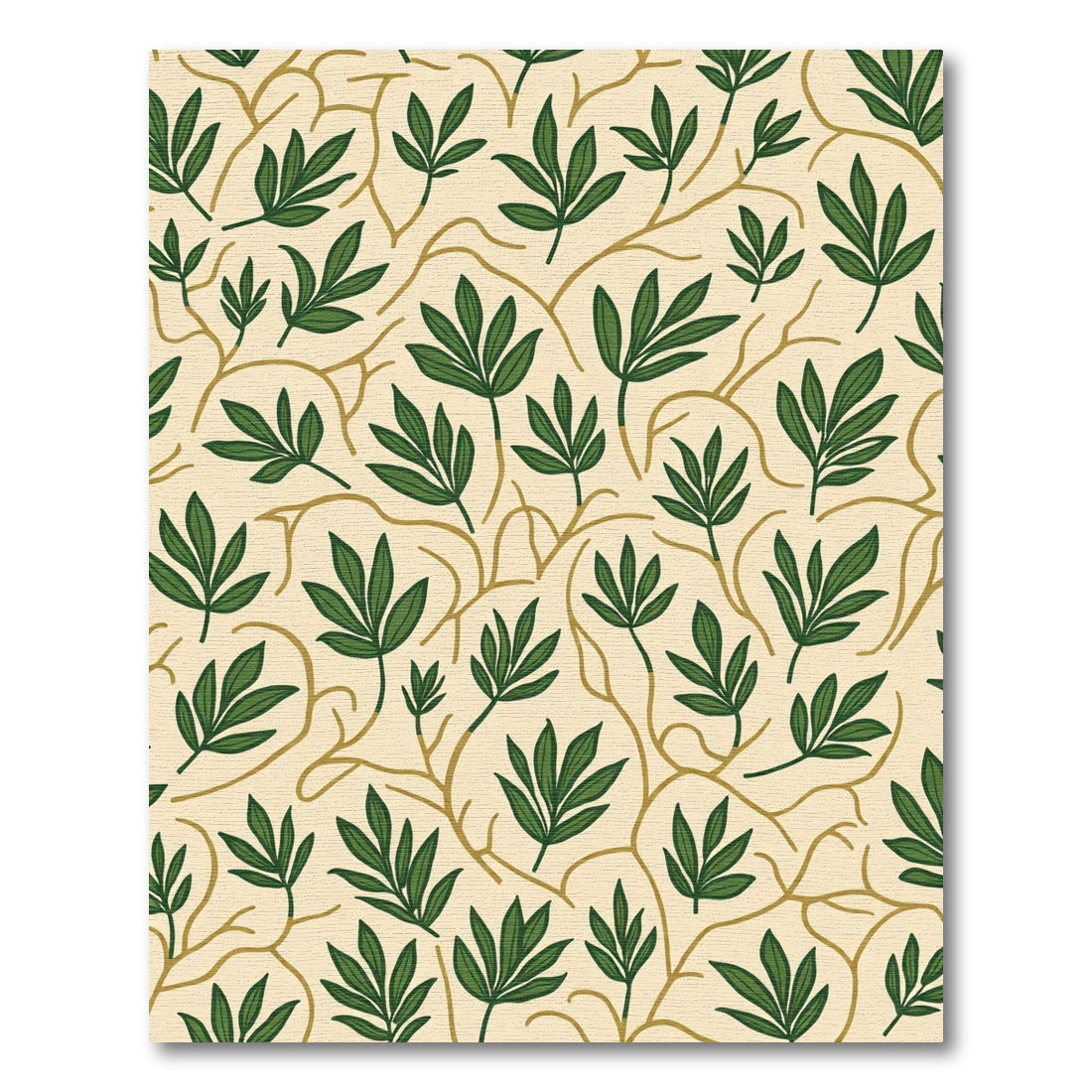 Simple Green Leafy Branches Cream Rug