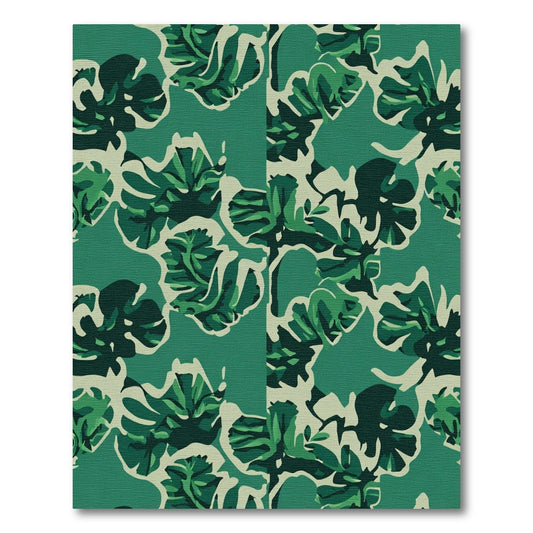 Deep Emerald Abstract Monstera Leaves Rug