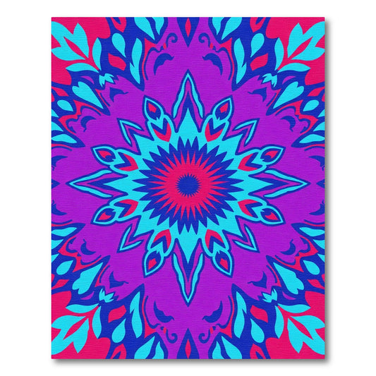 Vibrant Purple Blue Floral Mandala Rug