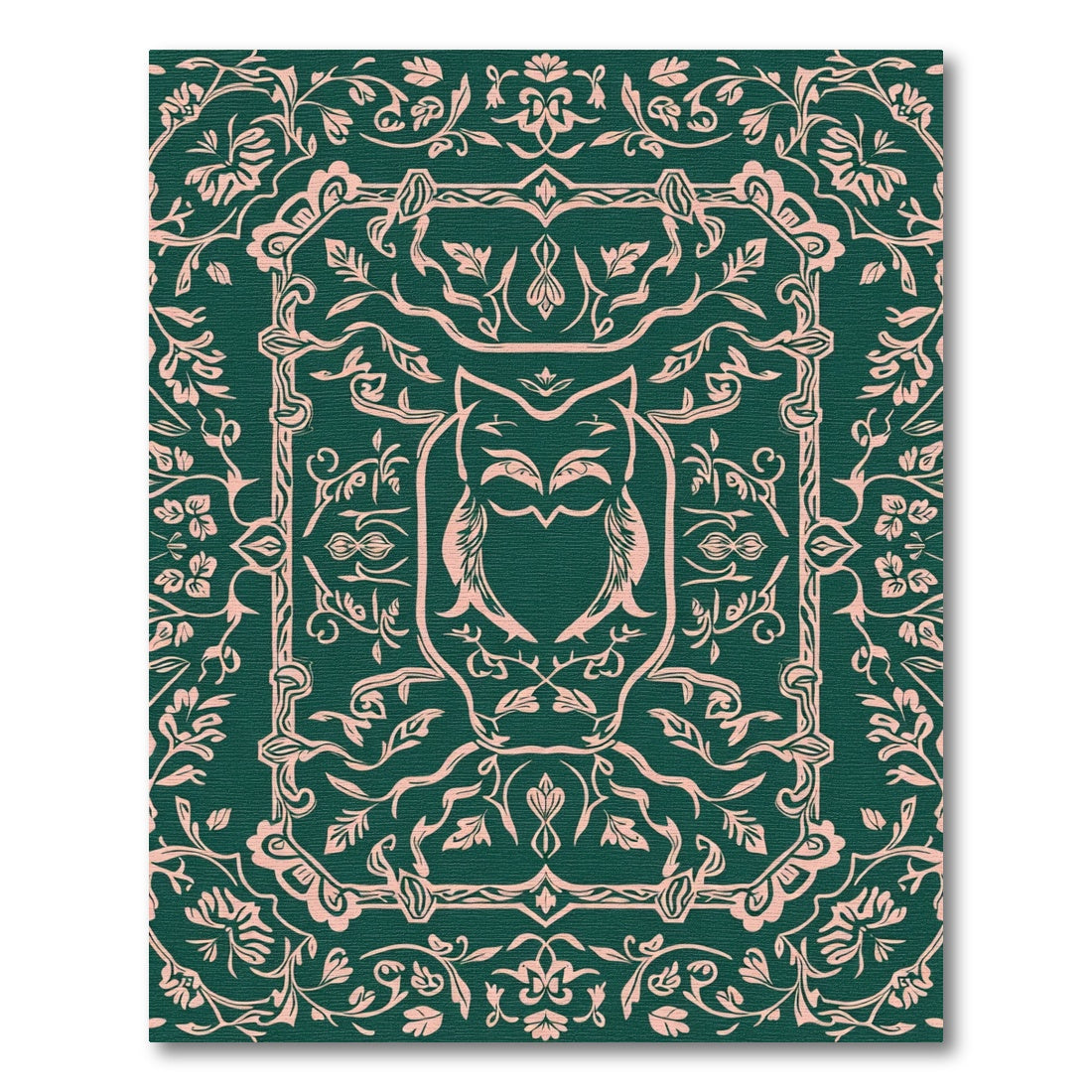 Forest Green Pink Owl Floral Swirls Rug