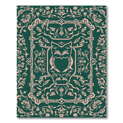 Forest Green Pink Owl Floral Swirls Rug