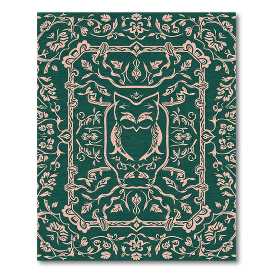 Forest Green Pink Owl Floral Swirls Rug