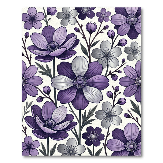 Purple Silver Floral Branch Arrangement Rug