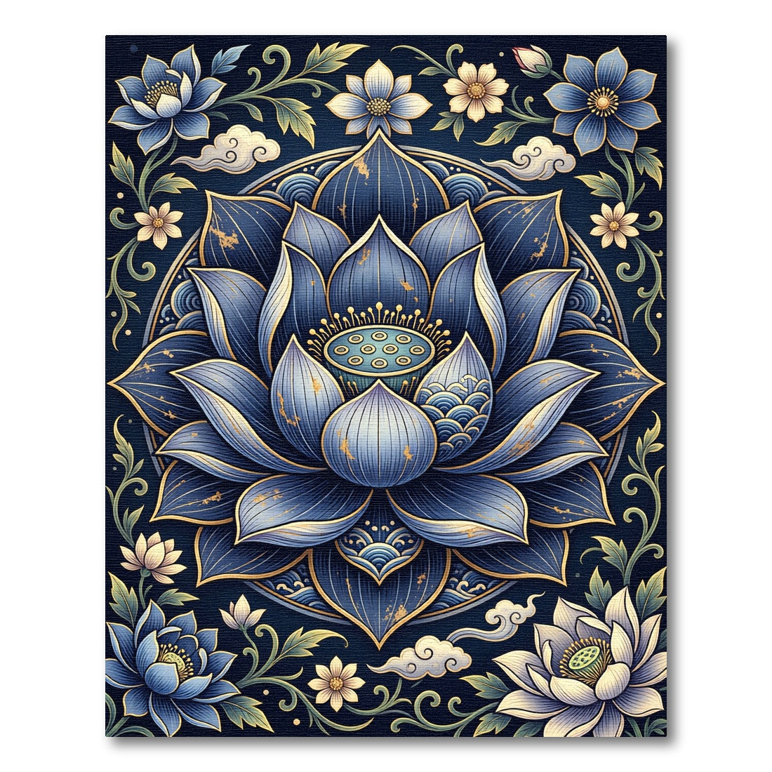 Elegant Blue Lotus Mandala Floral Rug