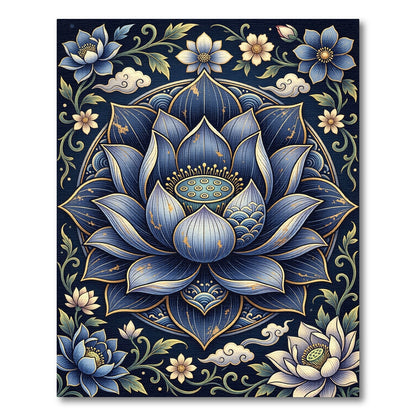 Elegant Blue Lotus Mandala Floral Rug