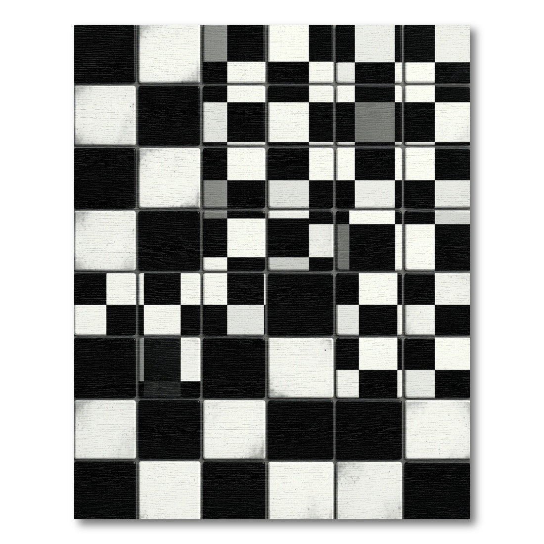Monochromatic Abstract Checkered Geometric Tile Rug