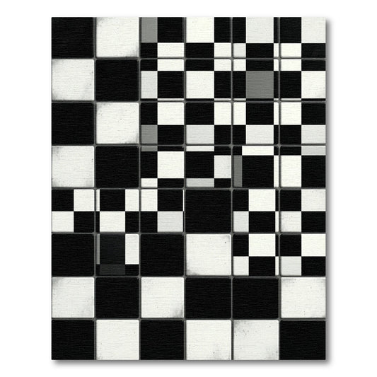 Monochromatic Abstract Checkered Geometric Tile Rug