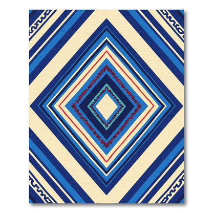 Vibrant Geometric Diamond Red Blue Stripes Rug