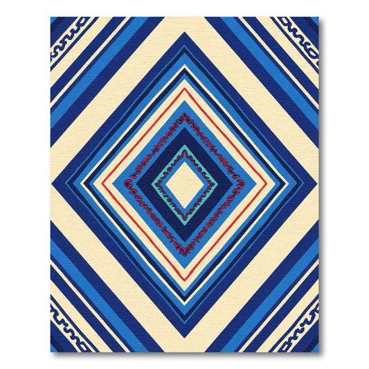 Vibrant Geometric Diamond Red Blue Stripes Rug