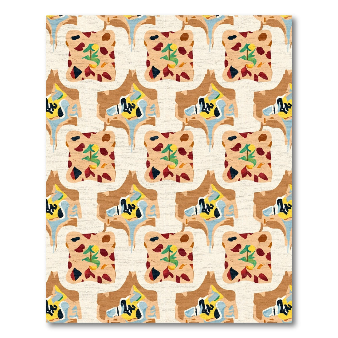 Abstract Ochre Blue Red Organic Shapes Rug