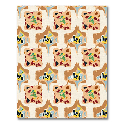 Abstract Ochre Blue Red Organic Shapes Rug
