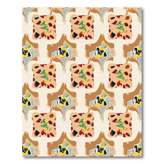 Abstract Ochre Blue Red Organic Shapes Rug