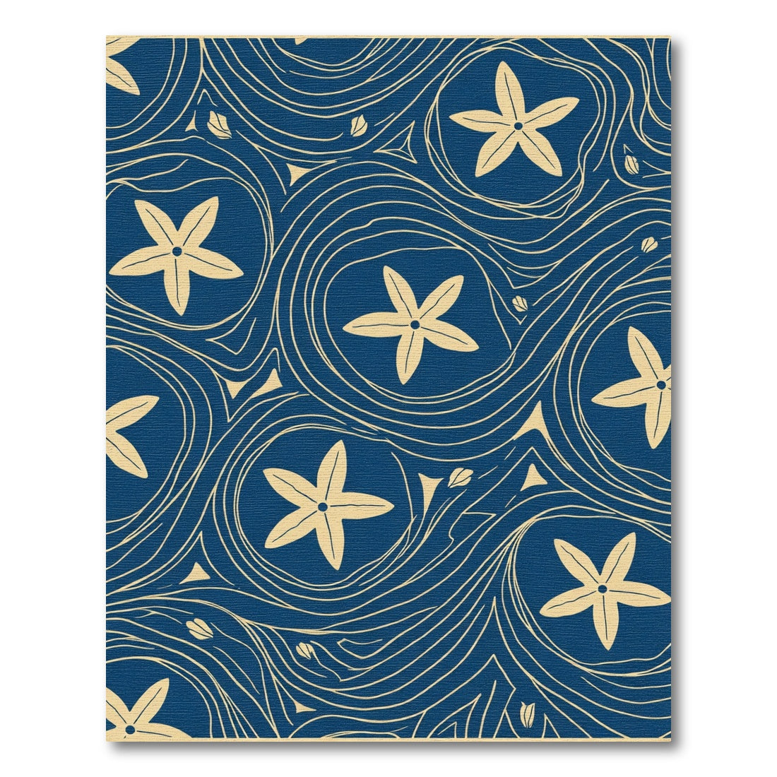 Deep Blue Starflower Swirl Rug