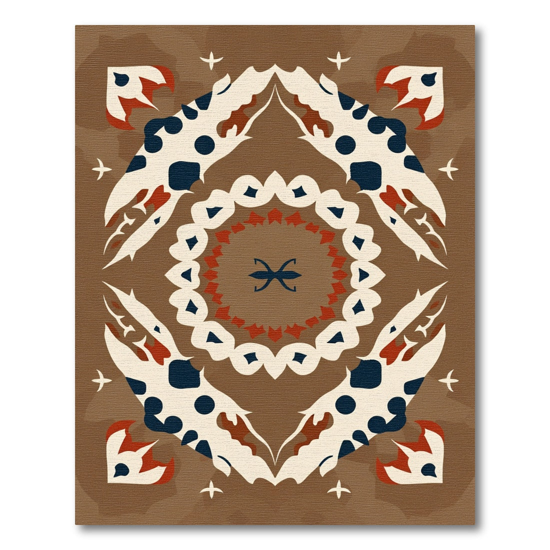 Brown Cream Red Tribal Mandala Rug