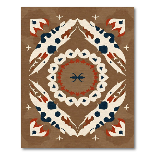 Brown Cream Red Tribal Mandala Rug