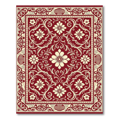 Deep Red Floral Medallion Scrollwork Rug