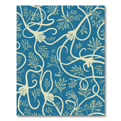 Navy Blue Botanical Vine Scrolls Rug