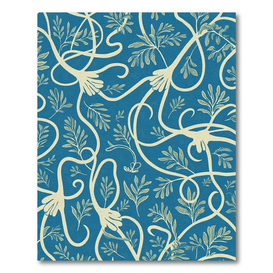Navy Blue Botanical Vine Scrolls Rug