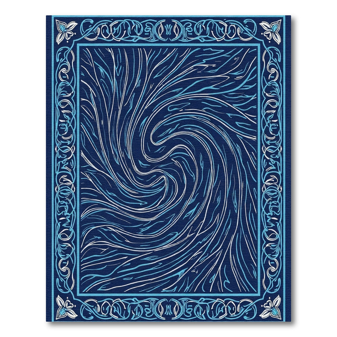 Dark Blue Swirling Abstract Border Rug