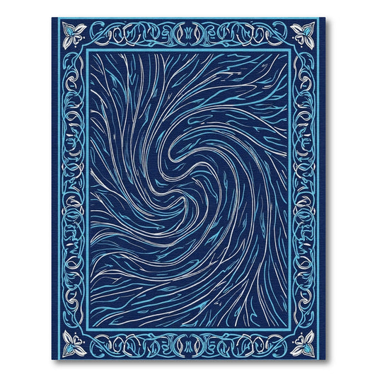 Dark Blue Swirling Abstract Border Rug