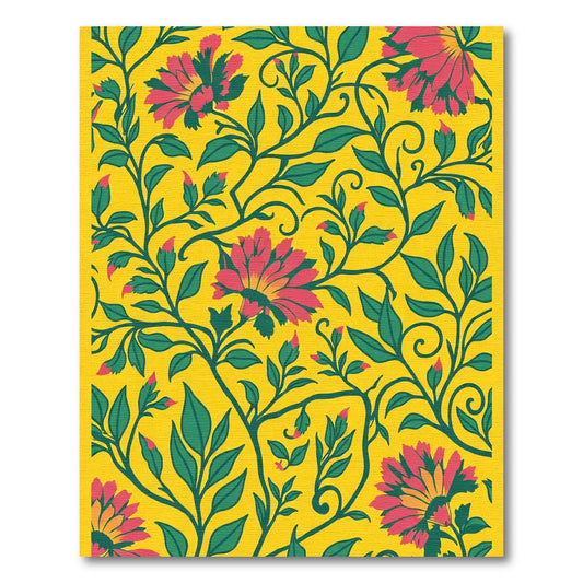 Vibrant Yellow Floral Vine Composition Rug