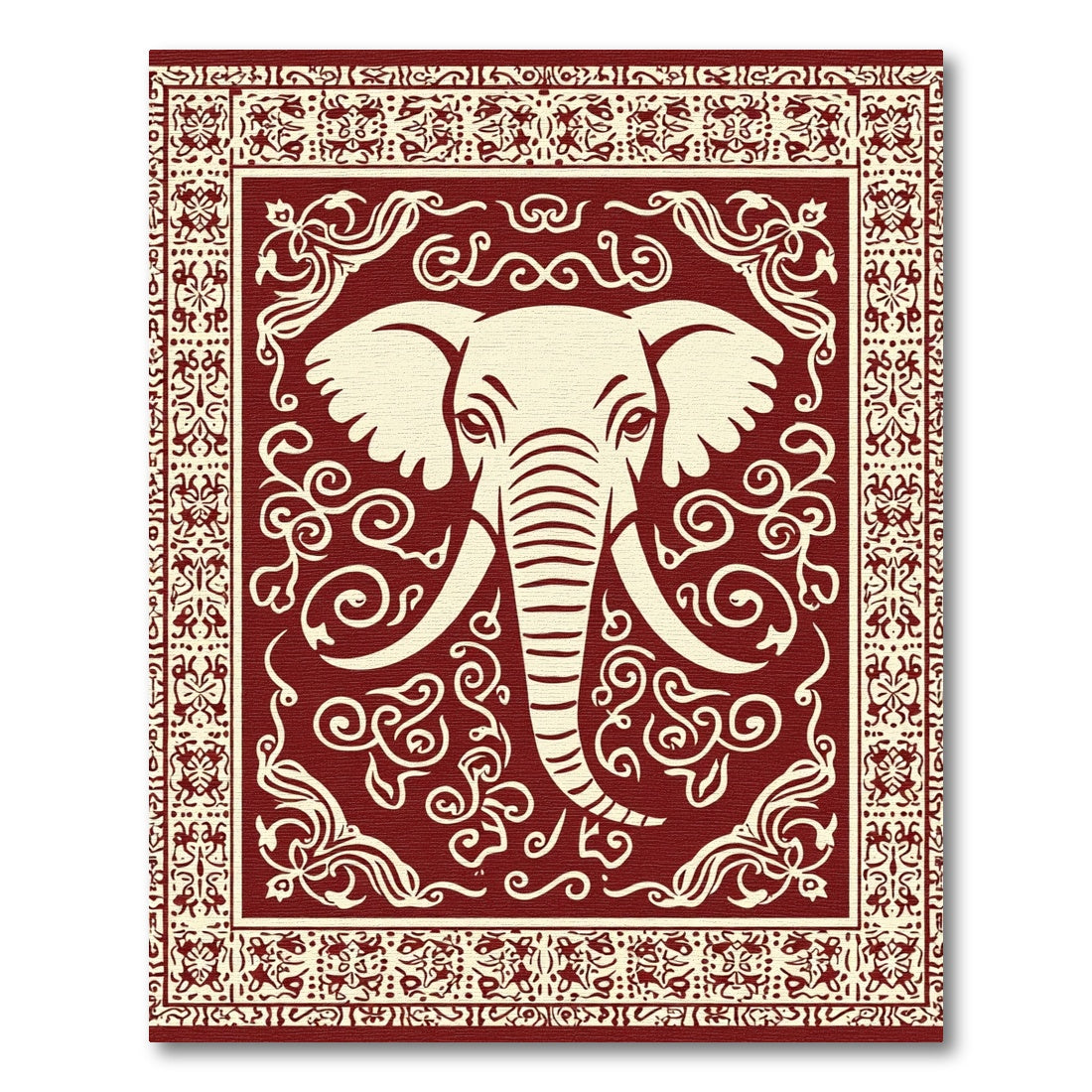 Crimson Ivory Elephant Floral Medallion Rug
