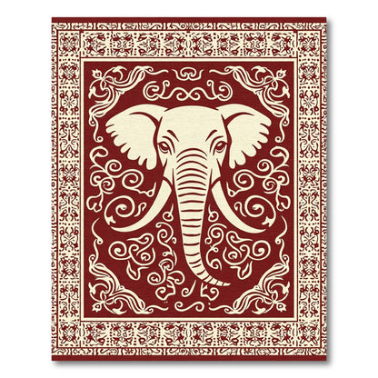 Crimson Ivory Elephant Floral Medallion Rug